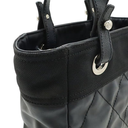 Chanel Paris Biarritz Tote PM Shoulder Bag Leather Black Silver