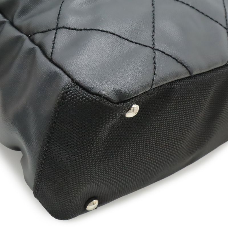 Chanel Paris Biarritz Tote PM Shoulder Bag Leather Black Silver