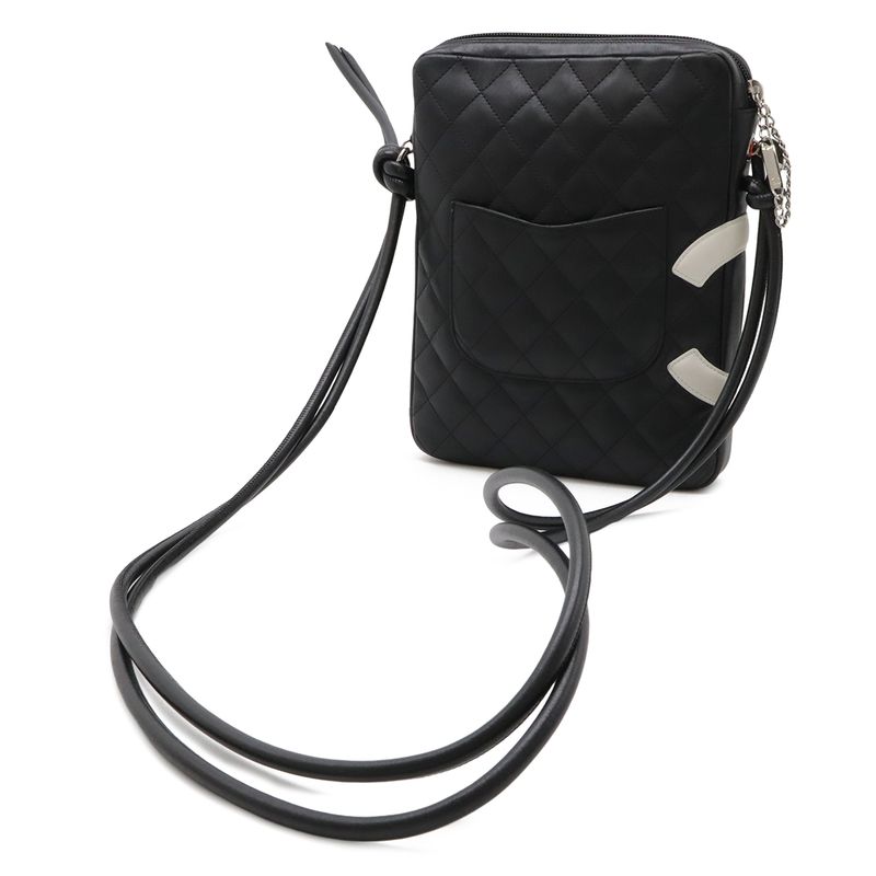 Chanel Cambon Line CC Logo Pochette Shoulder Bag Crossbody Soft Calf Black White