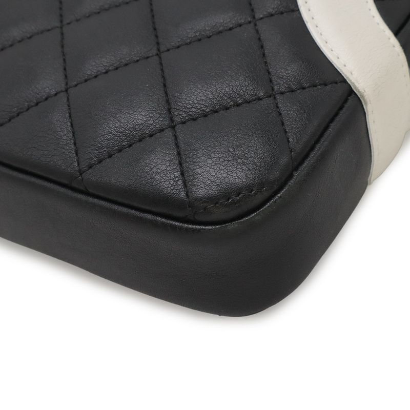 Chanel Cambon Line CC Logo Pochette Shoulder Bag Crossbody Soft Calf Black White