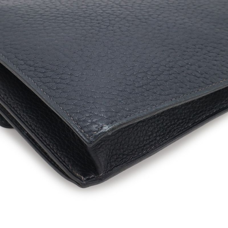Hermes Pochette Jet Clutch Business Fjord Leather Navy Gold
