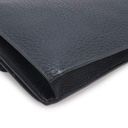 Hermes Pochette Jet Clutch Business Fjord Leather Navy Gold
