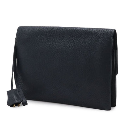 Hermes Pochette Jet Clutch Business Fjord Leather Navy Gold