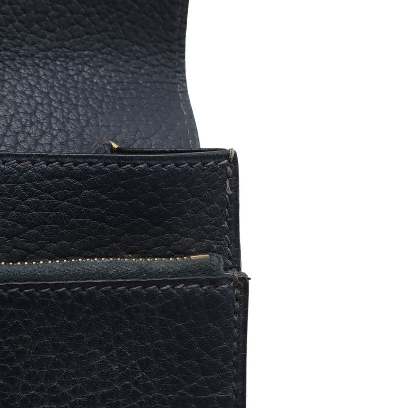 Hermes Pochette Jet Clutch Business Fjord Leather Navy Gold