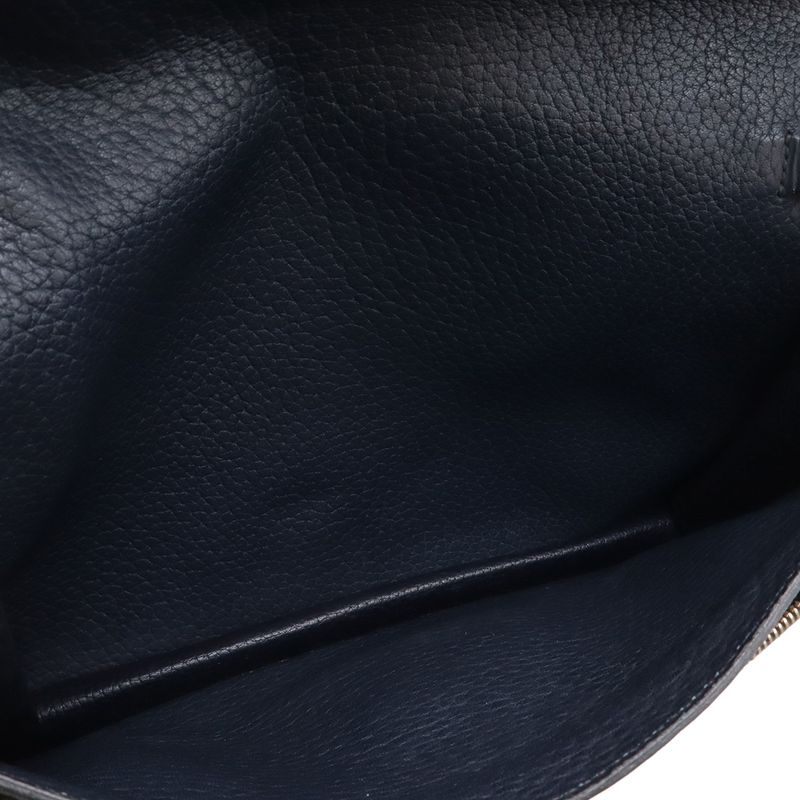 Hermes Pochette Jet Clutch Business Fjord Leather Navy Gold