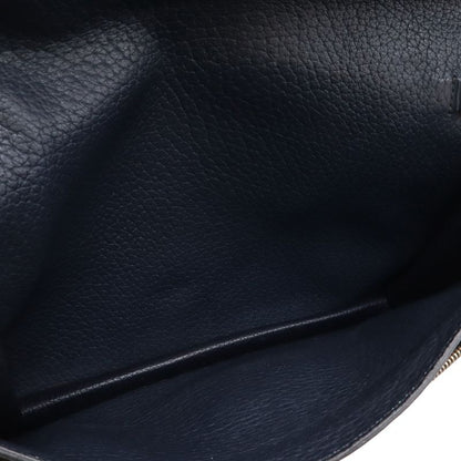 Hermes Pochette Jet Clutch Business Fjord Leather Navy Gold