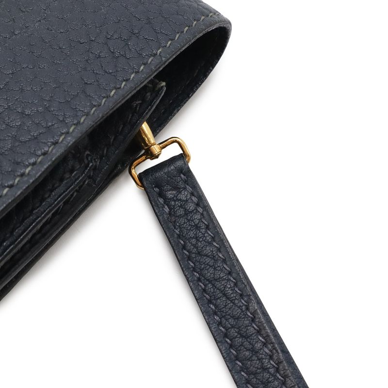 Hermes Pochette Jet Clutch Business Fjord Leather Navy Gold