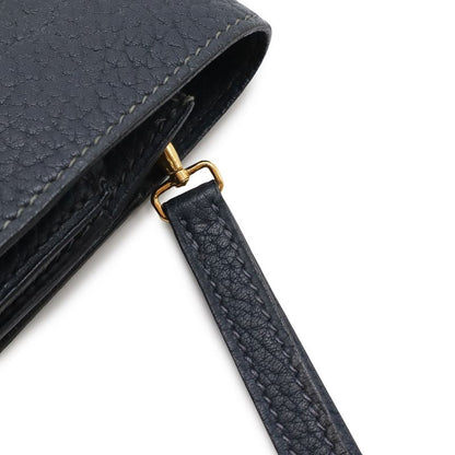 Hermes Pochette Jet Clutch Business Fjord Leather Navy Gold