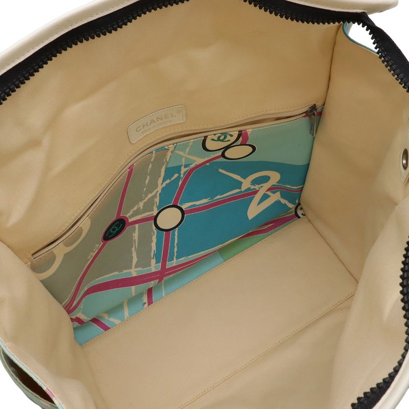 Chanel Paris Map Cruise Line Eiffel Tower Tote Shoulder Bag Canvas Sequin Blue