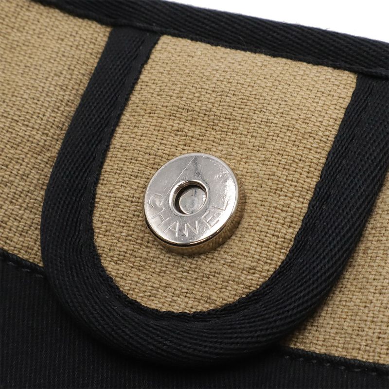 Chanel Deauville Line Tote MM Shoulder Bag Chain Canvas Leather Beige Black
