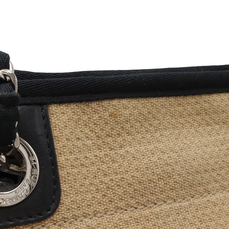 Chanel Deauville Line Tote MM Shoulder Bag Chain Canvas Leather Beige Black