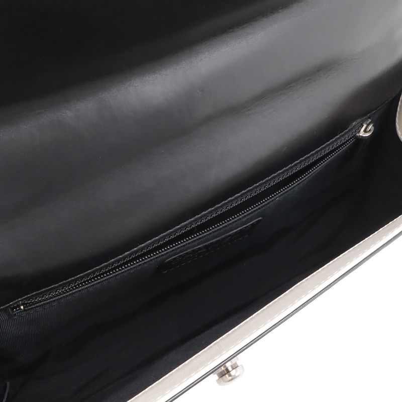 Chanel 25 CC Logo Chain Shoulder Bag Leather Black Ivory Antique Silver