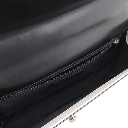 Chanel 25 CC Logo Chain Shoulder Bag Leather Black Ivory Antique Silver