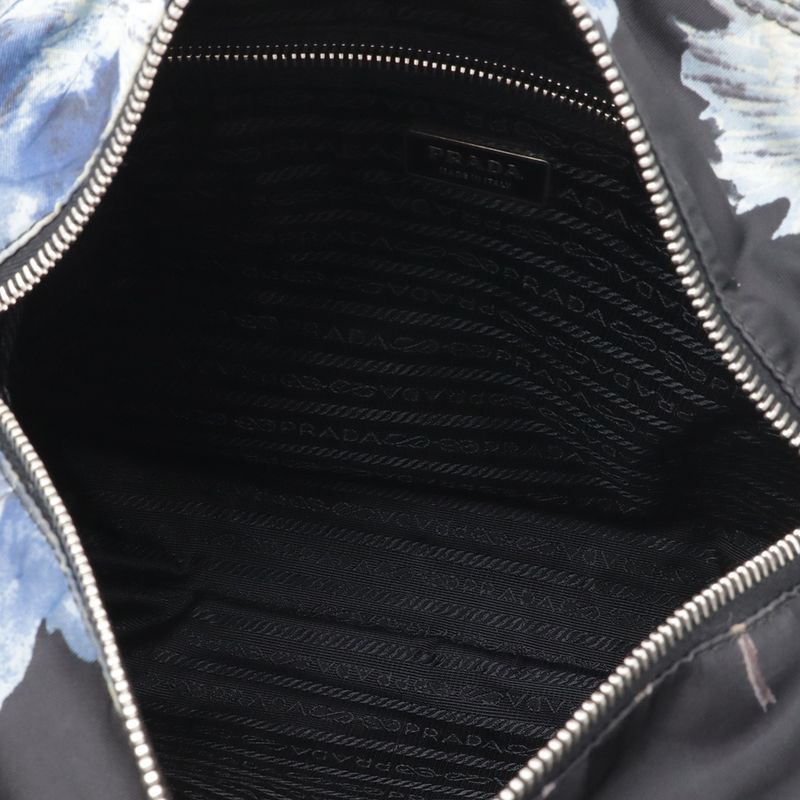 Prada Flower Floral Pattern Rose Tote 2-Way Shoulder Bag Nylon Nero Black Blue