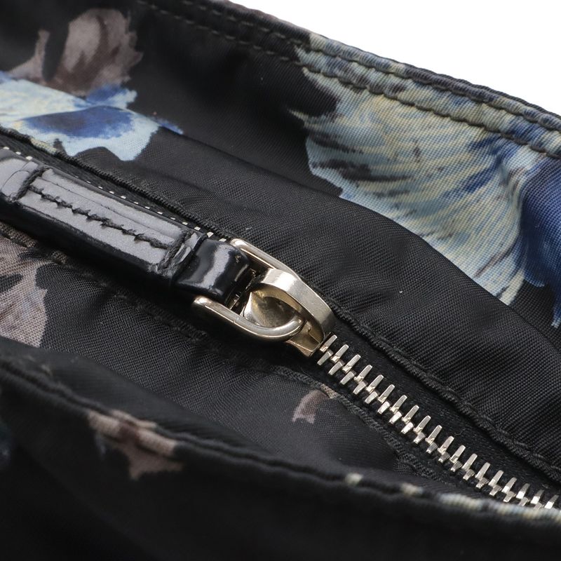 Prada Flower Floral Pattern Rose Tote 2-Way Shoulder Bag Nylon Nero Black Blue