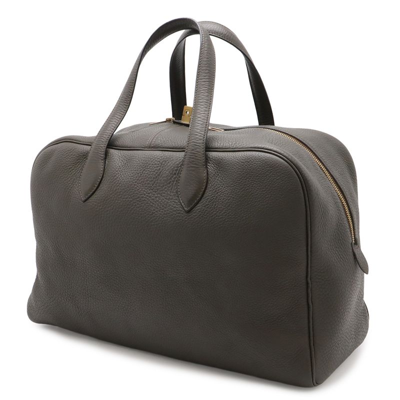 Hermes Victoria 43 Boston Bag Travel Purse Taurillon Clemence Leather Dark Olive