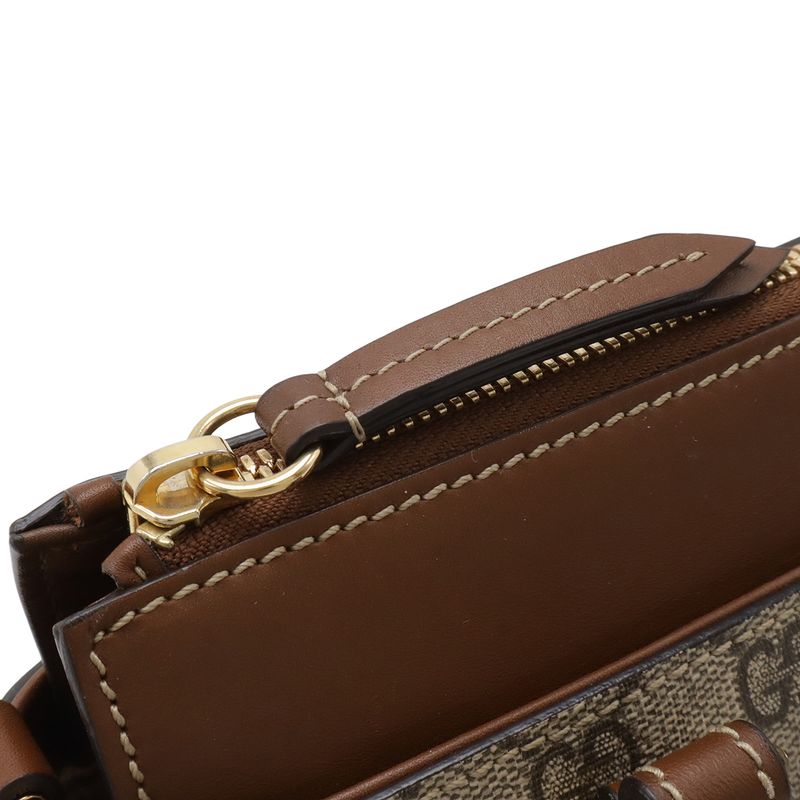 Gucci GG Supreme Mini Bag 2-Way Crossbody Leather Beige Brown Gold