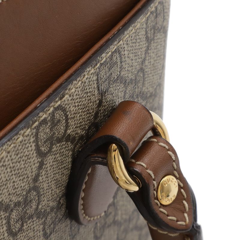 Gucci GG Supreme Mini Bag 2-Way Crossbody Leather Beige Brown Gold