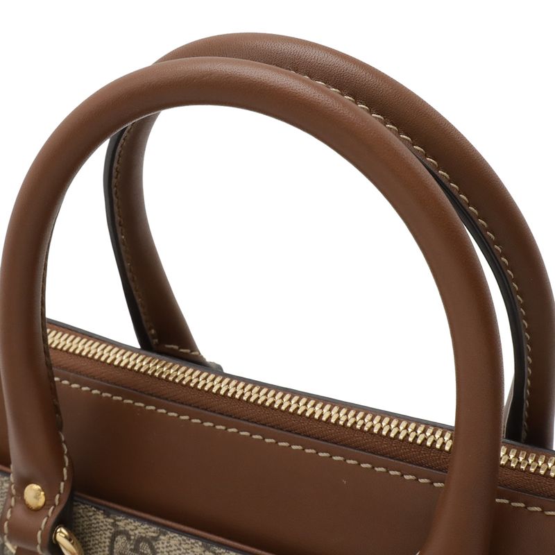Gucci GG Supreme Mini Bag 2-Way Crossbody Leather Beige Brown Gold