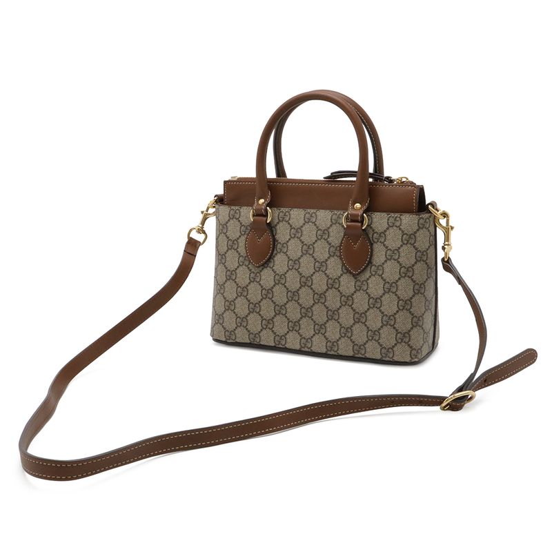 Gucci GG Supreme Mini Bag 2-Way Crossbody Leather Beige Brown Gold