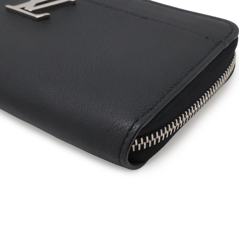 Louis Vuitton Zippy Lockme Logo Zip Around Wallet Calf Leather Noir Black Silver