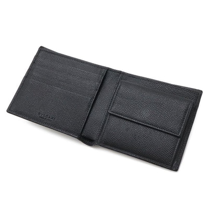 Bvlgari Man Bifold Wallet Grain Leather Black Blue Silver