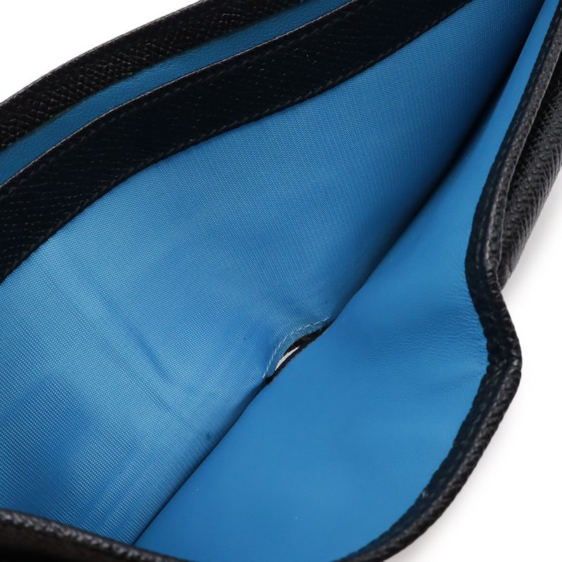 Bvlgari Man Bifold Wallet Grain Leather Black Blue Silver