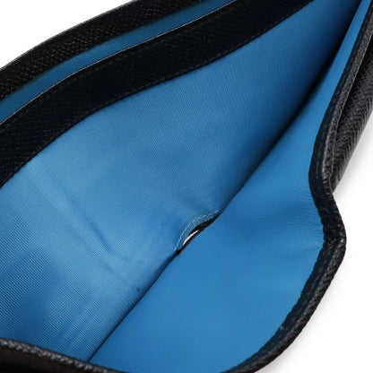 Bvlgari Man Bifold Wallet Grain Leather Black Blue Silver