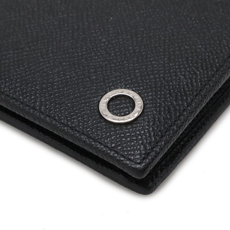 Bvlgari Man Bifold Wallet Grain Leather Black Blue Silver