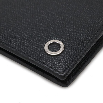 Bvlgari Man Bifold Wallet Grain Leather Black Blue Silver