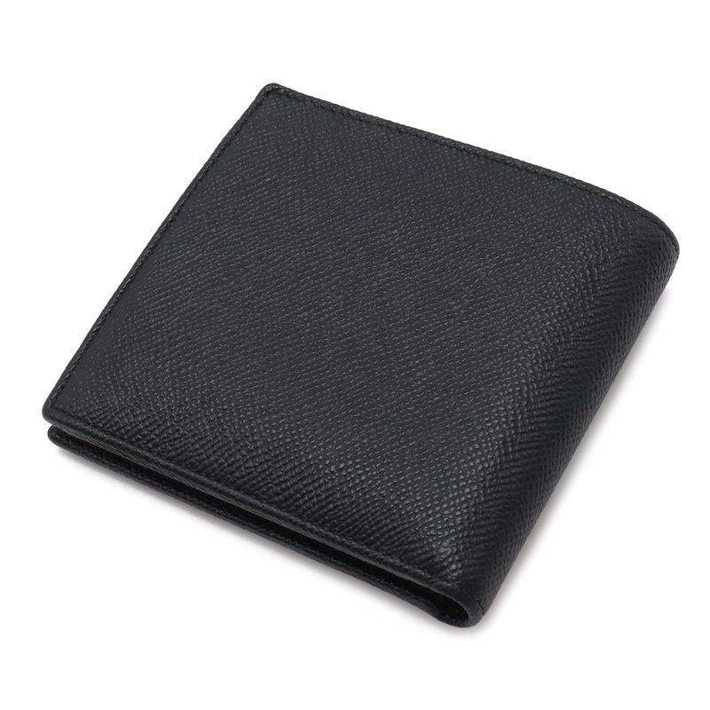 Bvlgari Man Bifold Wallet Grain Leather Black Blue Silver
