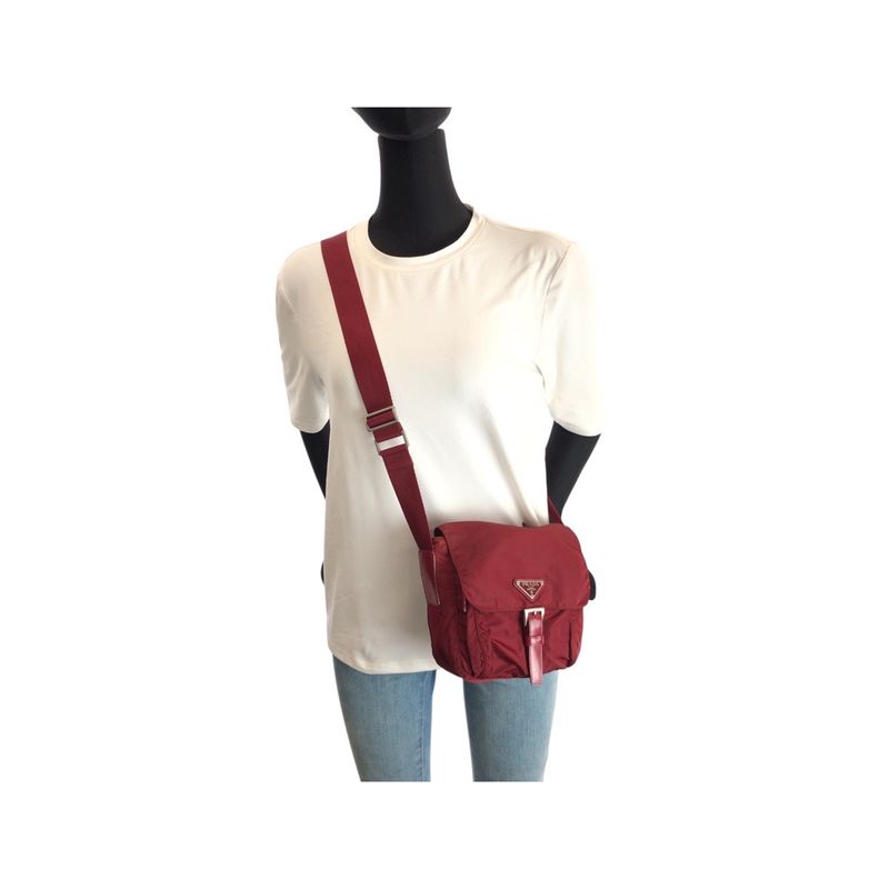 Prada Tessuto Red Silver Nylon Shoulder Bag Pochette