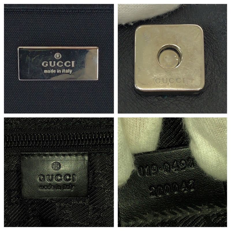 Gucci Black Silver Nylon Leather 019 Tote Shoulder Bag