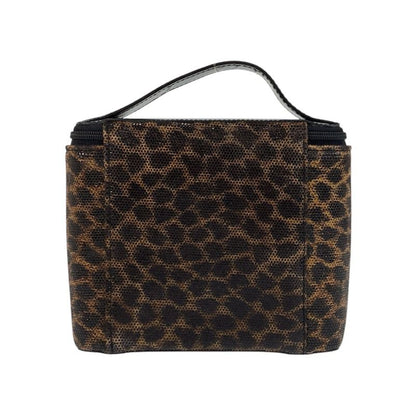 Loewe Vintage Leopard Brown Black Enamel Handbag Vanity Bag