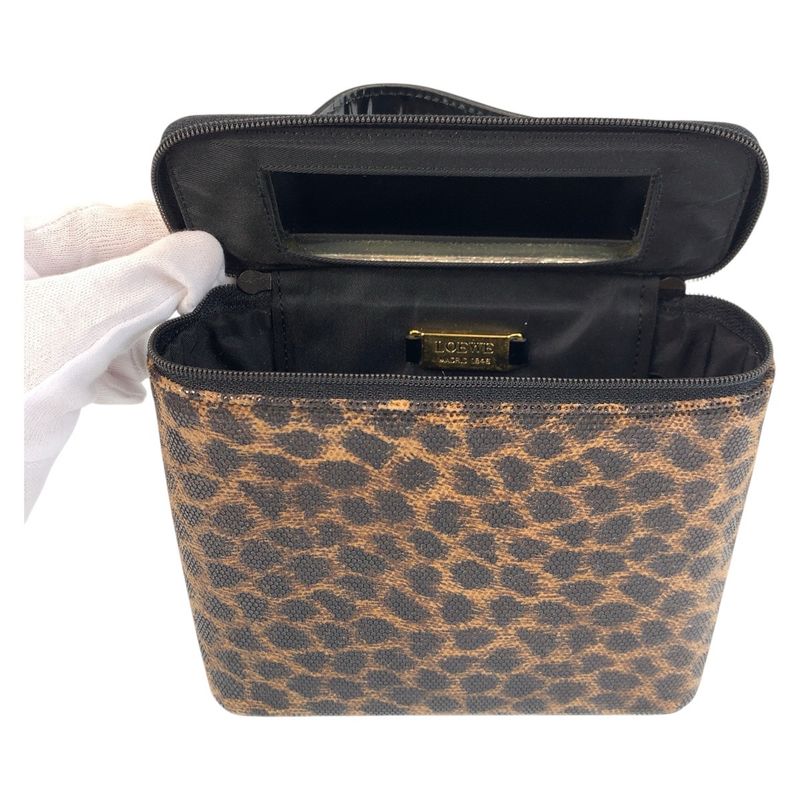 Loewe Vintage Leopard Brown Black Enamel Handbag Vanity Bag