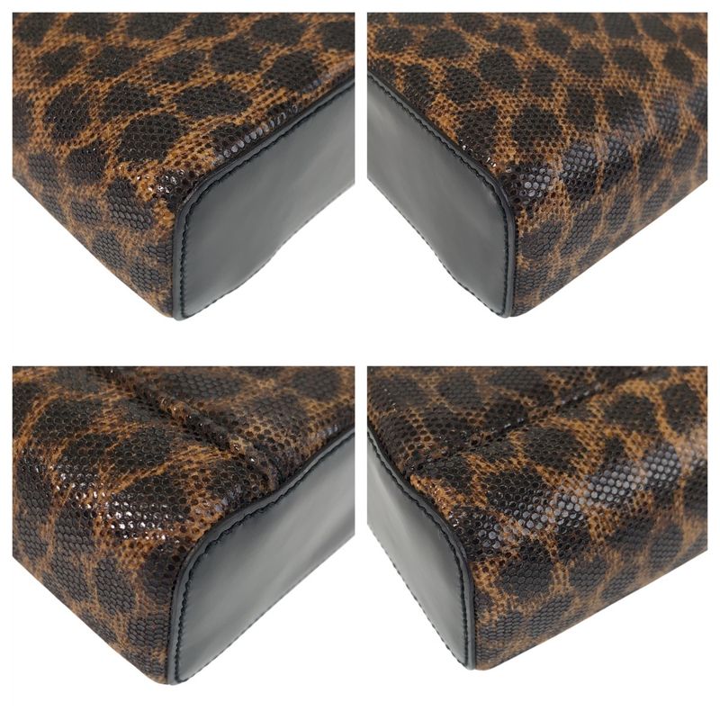 Loewe Vintage Leopard Brown Black Enamel Handbag Vanity Bag