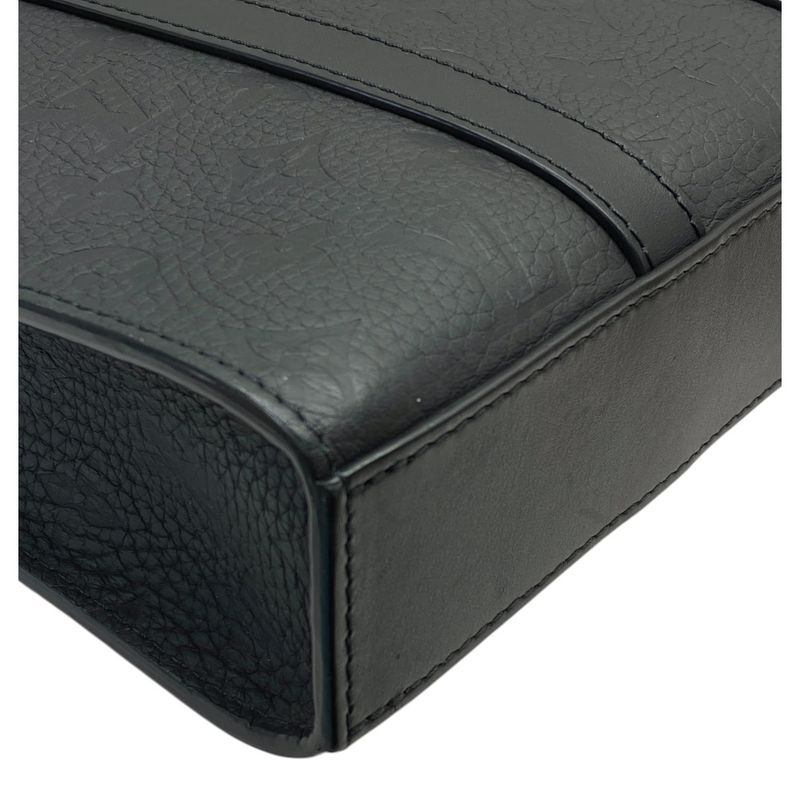 Louis Vuitton Monogram Sac Plat Cloth Handbag Taurillon Leather Black Luxury