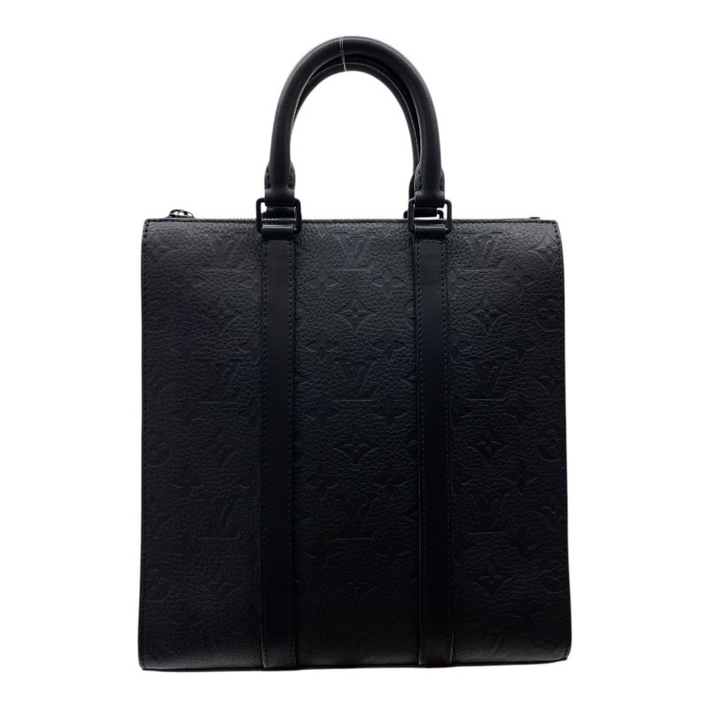 Louis Vuitton Monogram Sac Plat Cloth Handbag Taurillon Leather Black Luxury