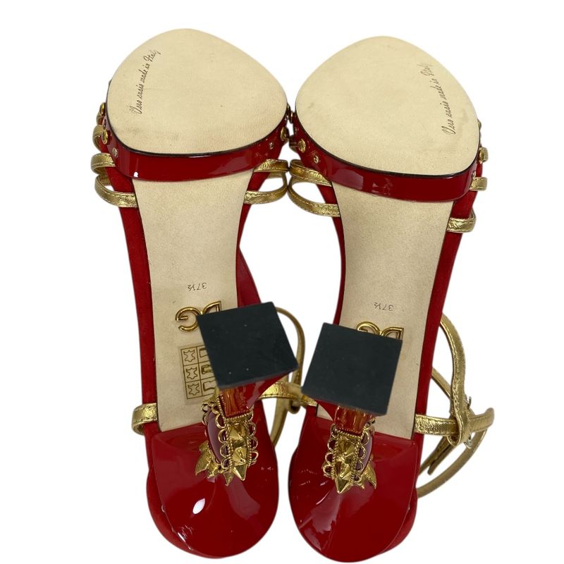 Dolce & Gabbana Heel Sandals Red Gold Suede Leather Classic Sophisticated