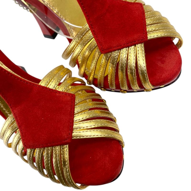 Dolce & Gabbana Heel Sandals Red Gold Suede Leather Classic Sophisticated