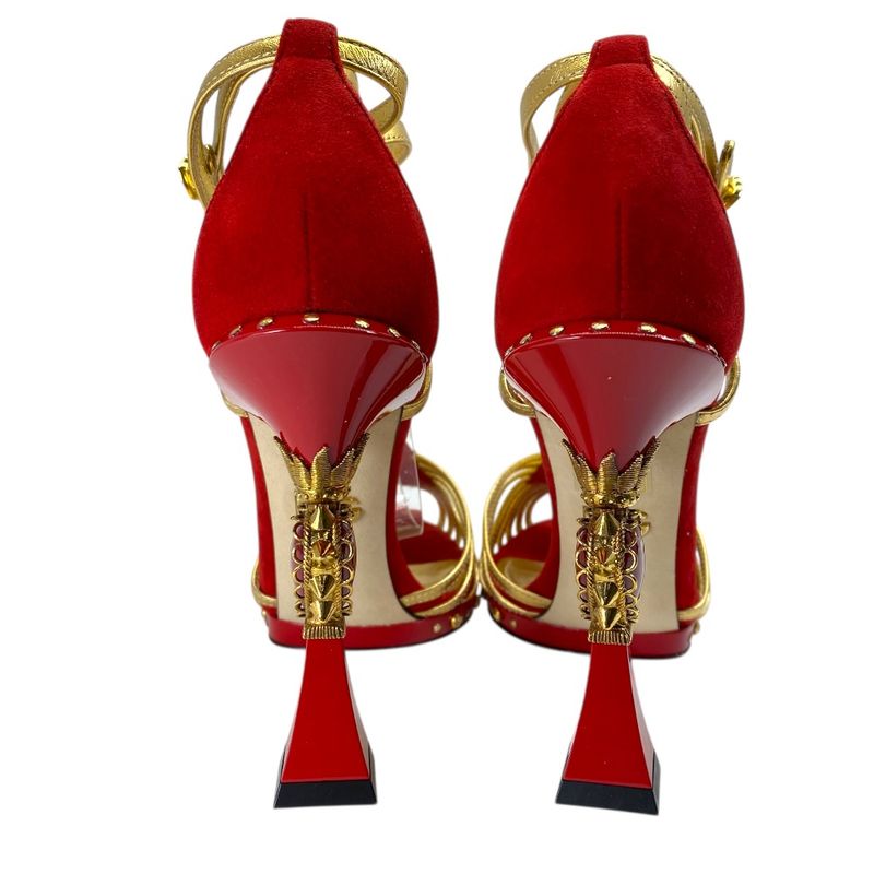 Dolce & Gabbana Heel Sandals Red Gold Suede Leather Classic Sophisticated