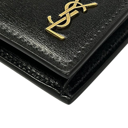 Saint Laurent Paris Bifold Wallet Black Gold Ysllogo Leather