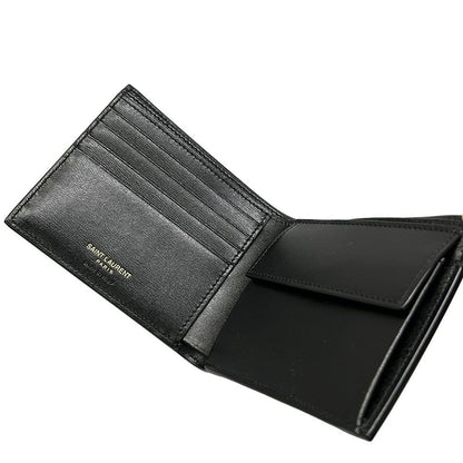 Saint Laurent Paris Bifold Wallet Black Gold Ysllogo Leather