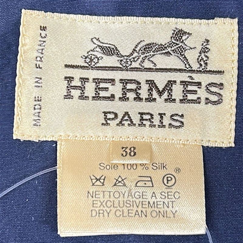 Hermes Coat 38 M Navy Silk Leather