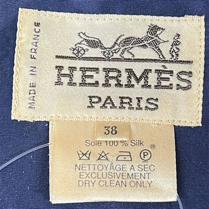 Hermes Coat 38 M Navy Silk Leather