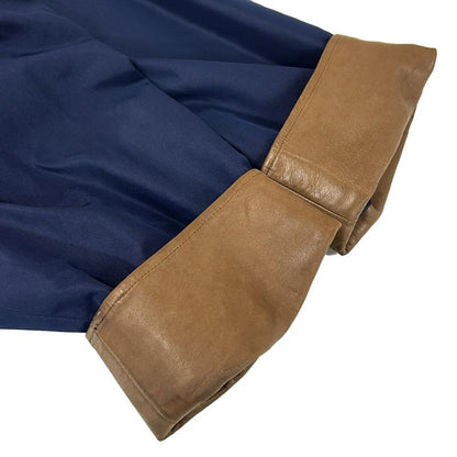 Hermes Coat 38 M Navy Silk Leather