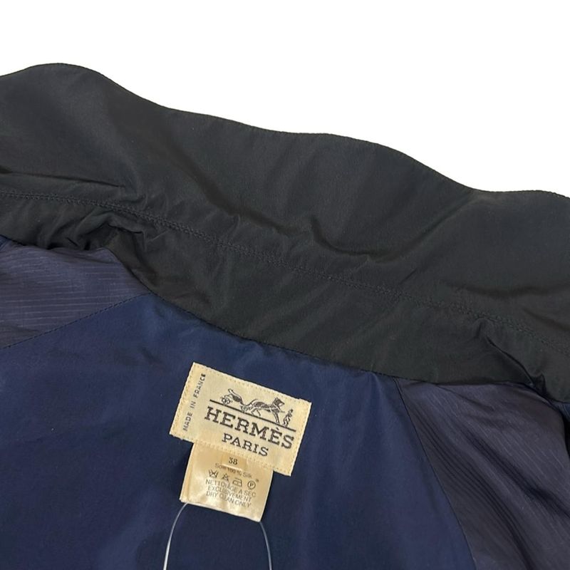 Hermes Coat 38 M Navy Silk Leather