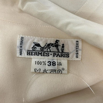 Hermes Long Sleeve Shirt Blouse 38 M Beige Silk Shoulder Pad Hlogo