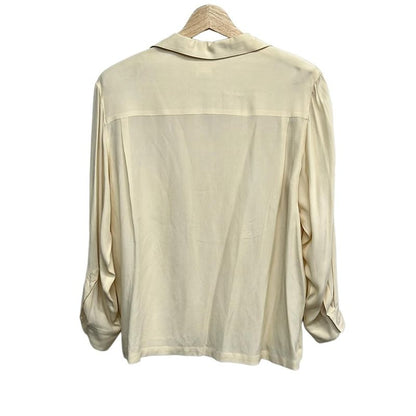 Hermes Long Sleeve Shirt Blouse 38 M Beige Silk Shoulder Pad Hlogo