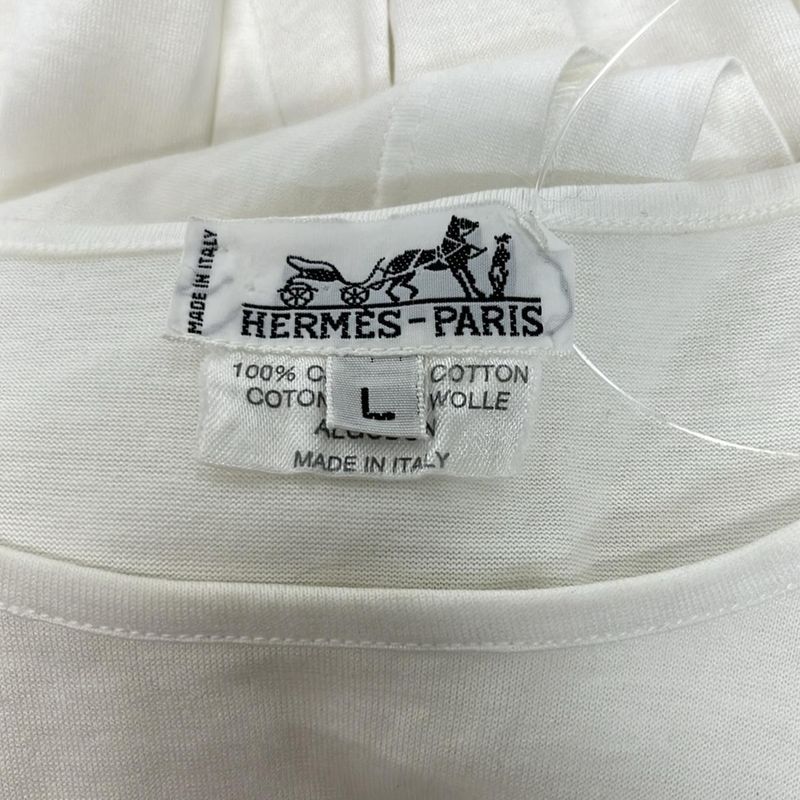 Hermes Short Sleeve T-Shirt L White Embroidery on